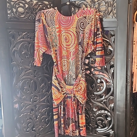 🔥Janine of London Metallic Mosaic + Gold Dress Sz Small Made in Italy 🇮🇹 - Picture 3 of 16